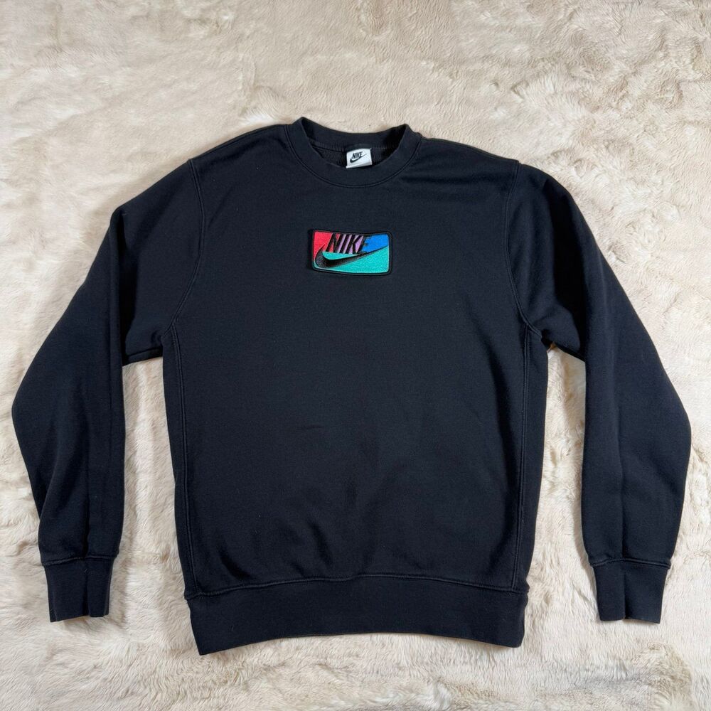 Nike Club Fleece Patch Crewneck Sweatshirt Black Men’s Size S